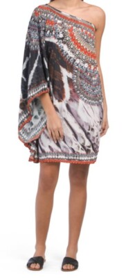 NWT LA MODA One Size One Shoulder Resort Cover-up Dress Multicolor