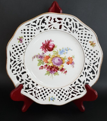 Schumann Arzberg Vintage Durchbruch Teller florales Motiv Goldrand