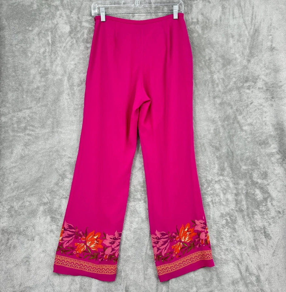 Pantalones Vintage Ann Taylor 4 Cuentas de Seda Pierna Recta Resort Playa Boho Floral Foto 2 de 4