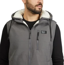 Matix Men's Hooded Vest Sherpa Lined Quilted Sizes S-M-L-XL  Iron  Grey  New.
