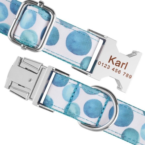 Collare cane blu personalizzato inciso nome animale domestico resistente nylon fibbia metallo - Foto 6 di 15