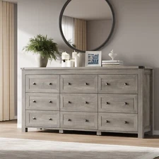 Large Wooden Dresser, 9 Drawer Dresser, Chests of Drawers for Bedroom, Closet