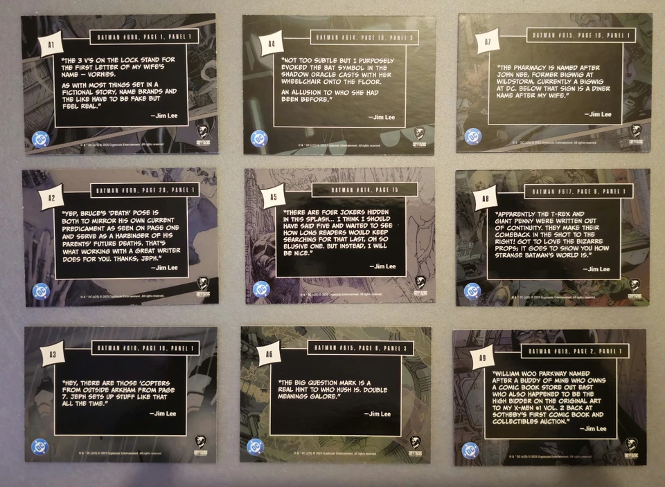 JUEGO DE 9 TARJETAS ANOTADAS CRIPTOZOICO BATMAN HUSH ESSENTIALS 2025 Foto 2 de 2