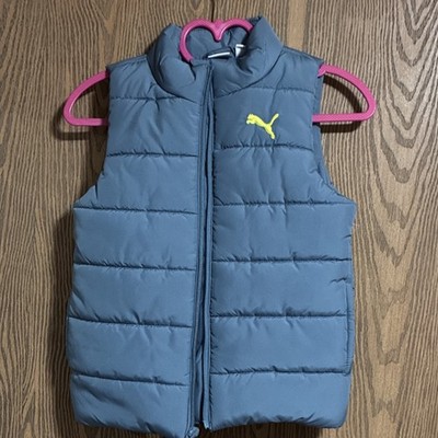 PUMA Unisex Kids Blue Puffer Vest XS 5/6 Lightweight Full Zip Polyester