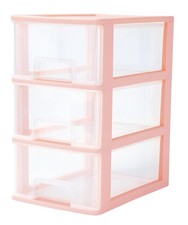 Pink 3 Layers Stackable Makeup Organizer Drawers  Plastic Storage Small Suppl...