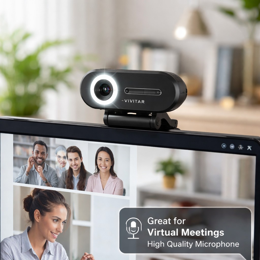 Vivitar HD USB Webcam Auto Focus Built-in Mic for PC Laptop Mac Zoom Teams Skype
