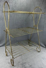 Vtg MCM Plant or Record Player Stand Gold Wire Metal 3 Shelf Book Magazine Phone