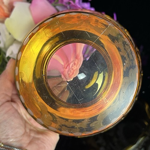Antique Bohemian Glass Etched Lidded Jar/Candy Dish 7.75”H Amber c19thC - Picture 21 of 24