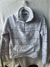 Eddie Bauer Women's Small Cozy Fleece White/Grey Aztec Print 1/4 Zip Pullover