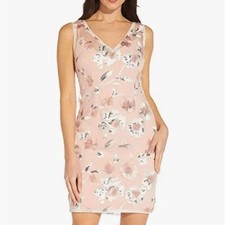 Adrianna Papell 3D Floral Pink Embellished Sheath Cocktail Dress 8 Petite Fairy