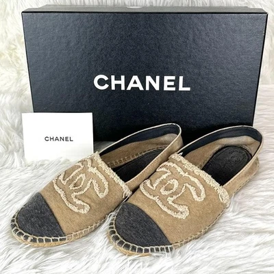Chaussures plates espadrilles CHANEL Cocomark EU 36 US 6 beige noir authentique - Photo 1/4