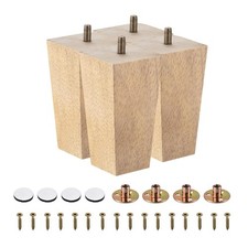 Furniture Legs, 100mm Set of 4 Square Wood Couch Legs, with Accessories