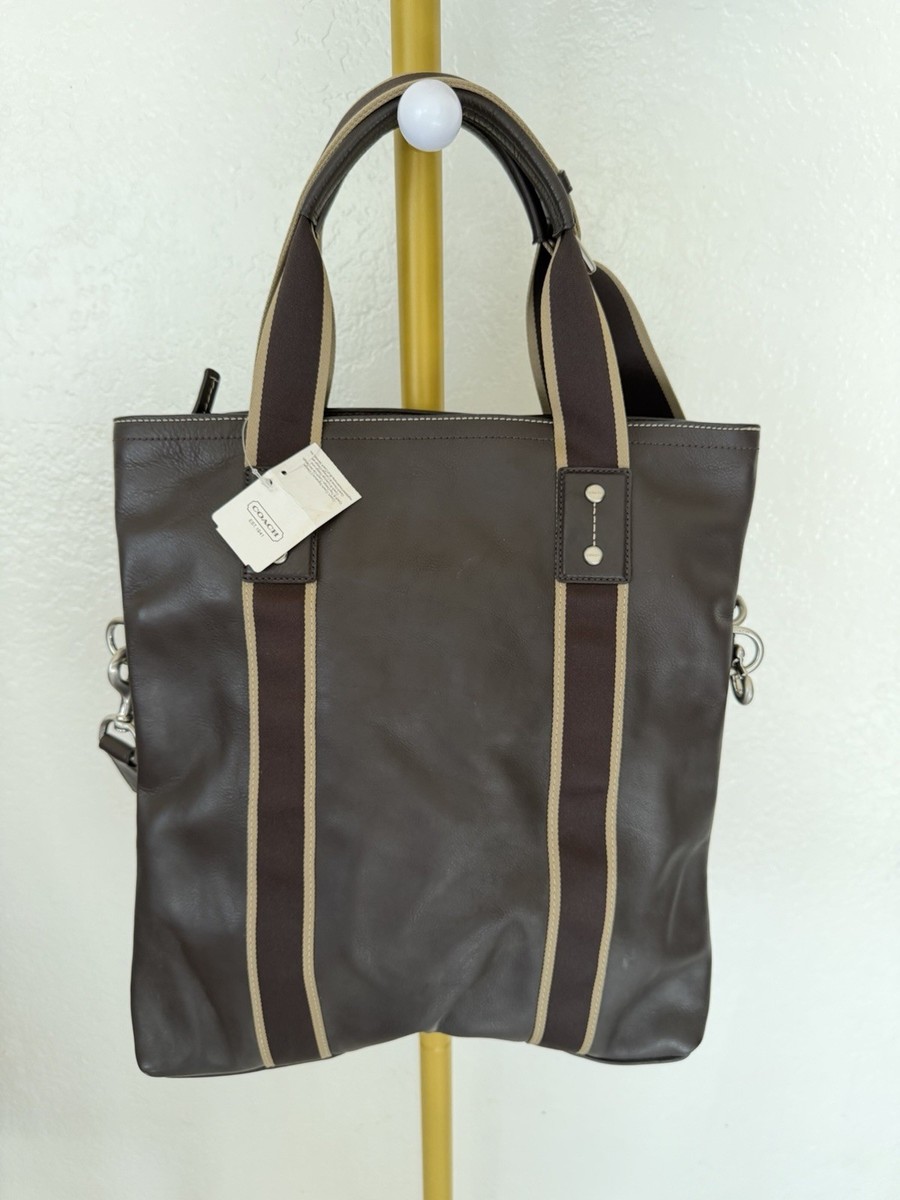 Auth Coach Women Tote Bag F70558 Heritage Web Leather Foldover
