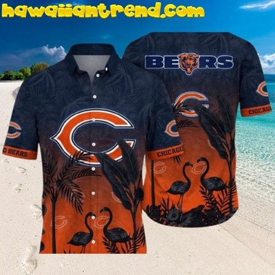 Chicago Football Team Bearss Flamingo And Flower Aloha Hawaiian Shirt, Unisex Ad
