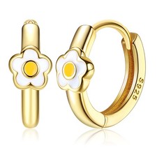 925 Sterling Silver Small Hoop Earrings Toddler 18K Gold Plated Daisy Earrings Y