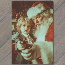 Art Print Santa Teaching Child Gun Aim Retro Crime Christmas Humor Parody