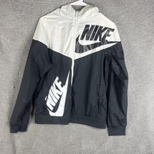 Nike Jacket Youth XL Black White Hooded Full Zip Big Logo Windbreaker Colorblock