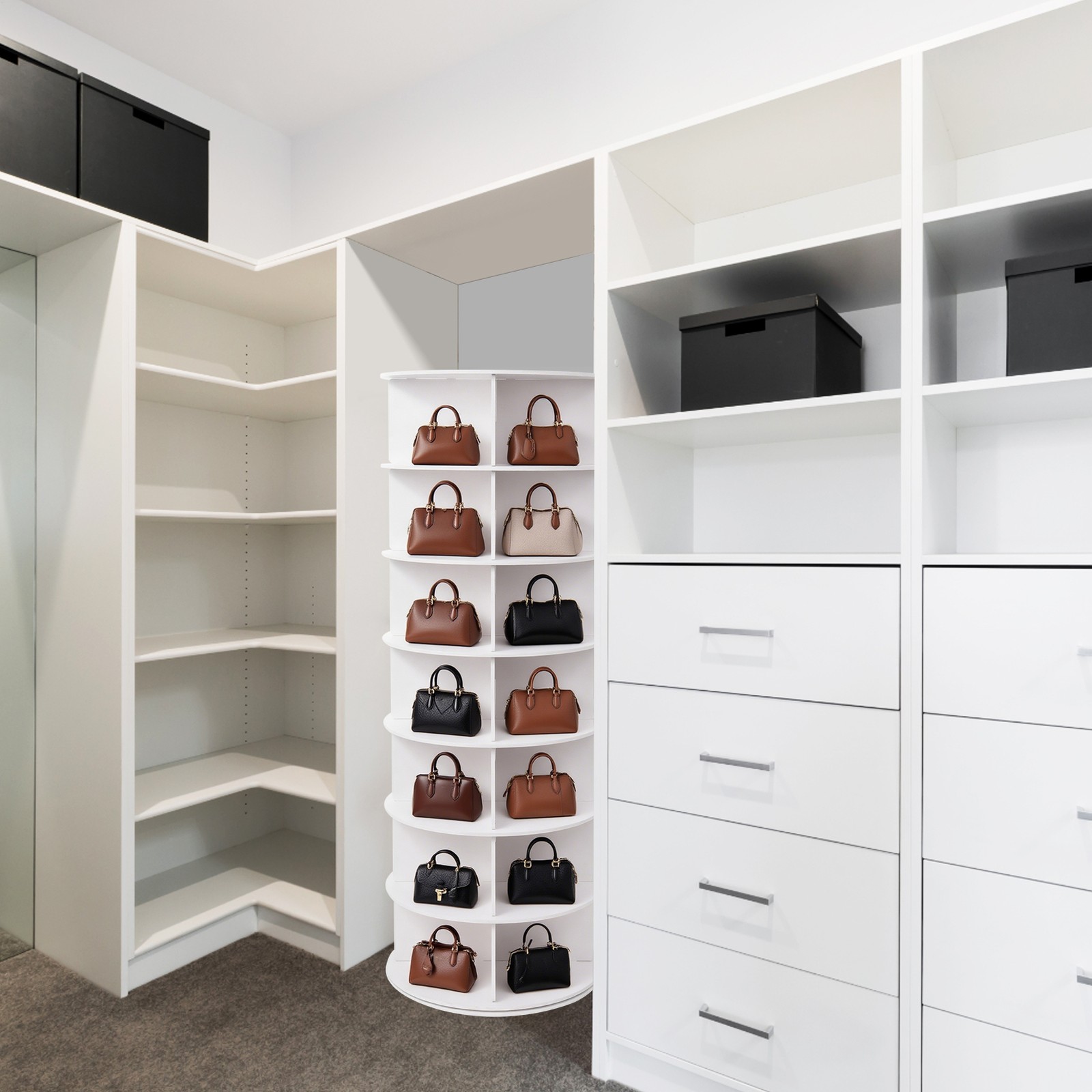 Rotating Shoe Rack Tower 7 Tier Organizer, Revolving 360 White Shoe Rack Storage