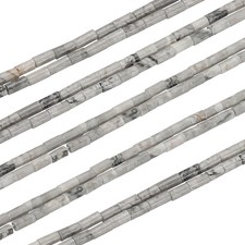 Stone Tube Beads, 2 Pcs Cylinder Loose Beads Agate Tube, Grey White