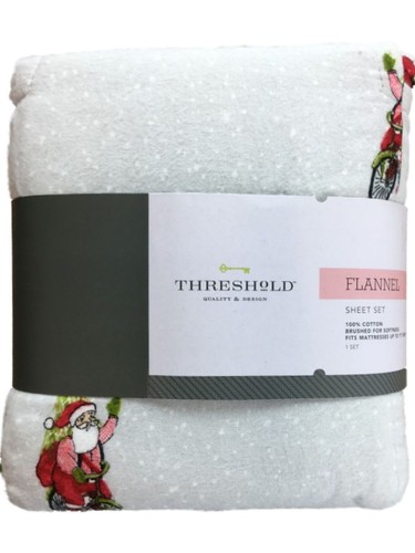 Threshold Flannel Sheet Set Gray & Red Christmas Santa Queen Bed Sheets, Bedding - Picture 2 of 2
