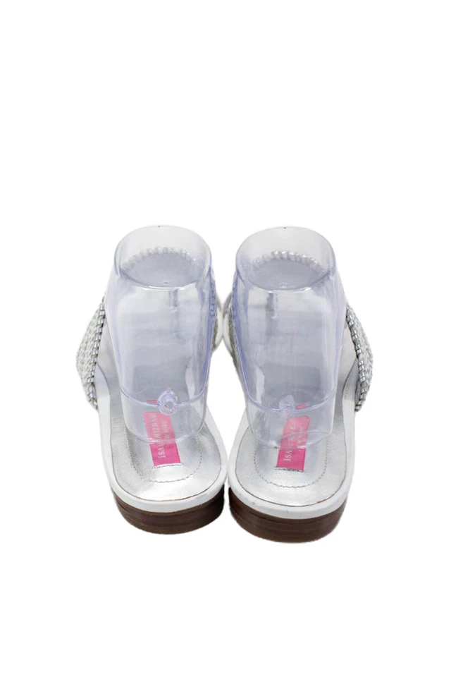 Sandalias Isaac Mizrahi para mujer de cuero con punta de corteza deslizables blancas plateadas talla 9,5 Foto 3 de 4