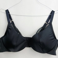 Lane Bryant Cacique Black Bra 44D Lightly Underlined Balconette Underwire Boned