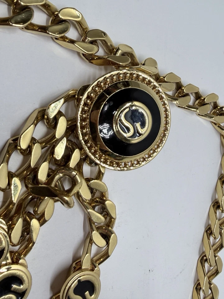 St. John Gold Triple Chain Belt Exaggerated Abstract Initials Logo 48” - Image 2 of 4