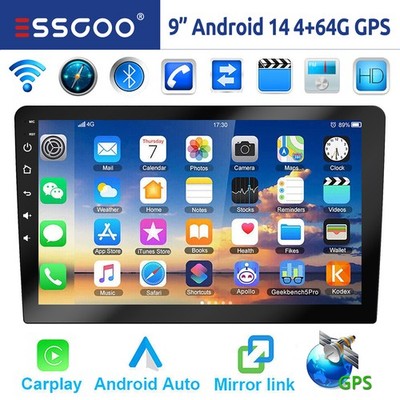 Autoradio 9 Zoll 2 DIN Android 14 4+64GB GPS Navi RDS Bluetooth WIFI USB Carplay