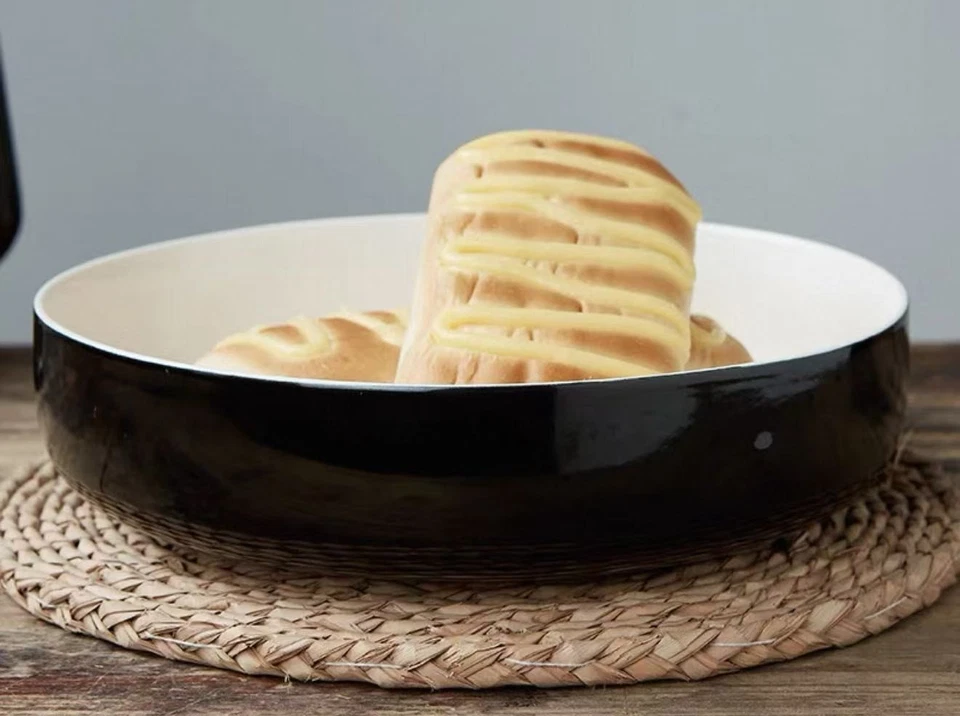 Упаковка из 2 черно-белых керамических глубоких обеденных тарелок — макароны, салаты, обеденные вечеринки - Изображение 2 из 4