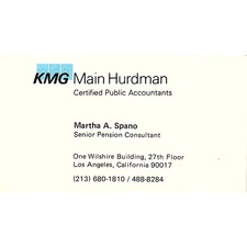 Martha A Spano KMG Main Hurdman CPA Los Angeles Vintage Business Card SD9-B1
