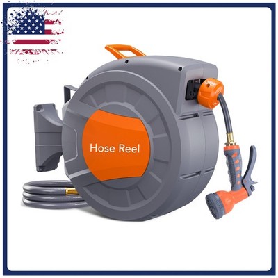 Heavy Duty Retractable Hose Reel 1/2 in x 65 ft Wall Mounted 9-Function Sprayer