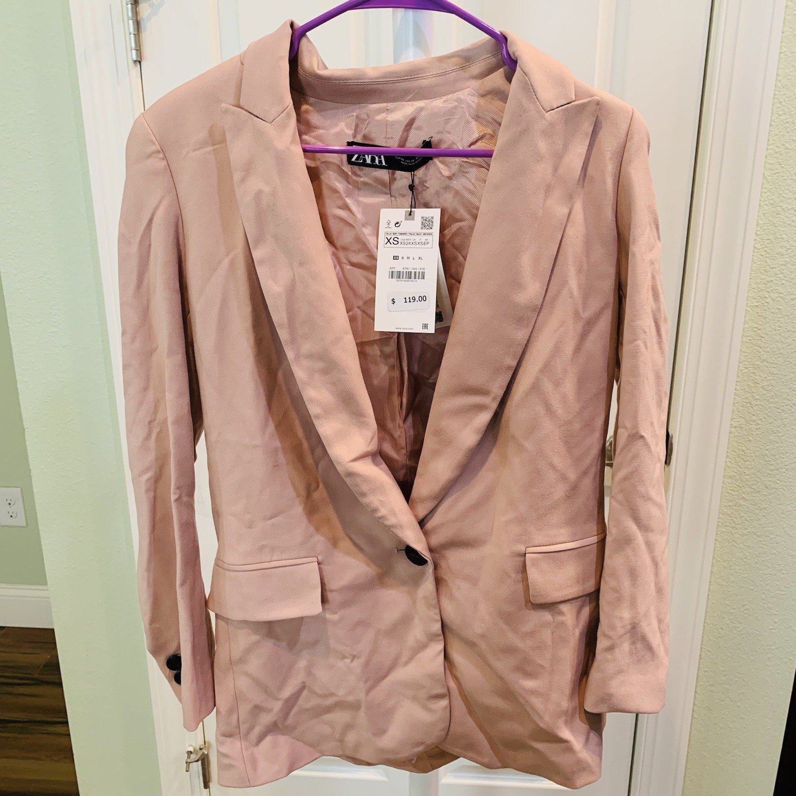 Zara Pink Jacket Size Extra Small NWT Blazer 8791 / 445 / 676