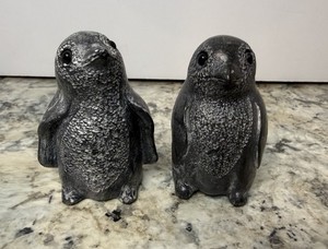 Vintage Hand Carved Soapstone Penguin Figurines Pair Inuit Style Stone Birds