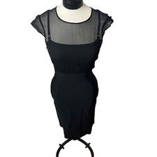 Stella LBD Black Sheer Neckline Cap Sleeves Fitted Sheath Dress Size Small