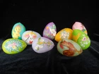 9 Vintage Milk Glass Blown Hand Painted Easter Eggs - Bunnies -flowers