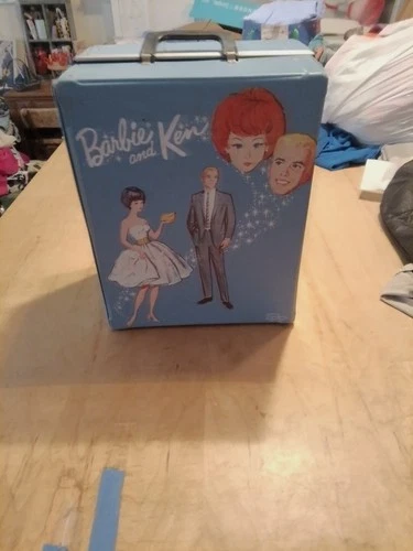 VINTAGE BARBIE & KEN TRUNK BLUE VINYL 1963 SPP  With Dolls& Accessories