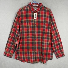 Duluth Trading Co Shirt Mens Size L Red Plaid Free Swingin' Flannel Button Up