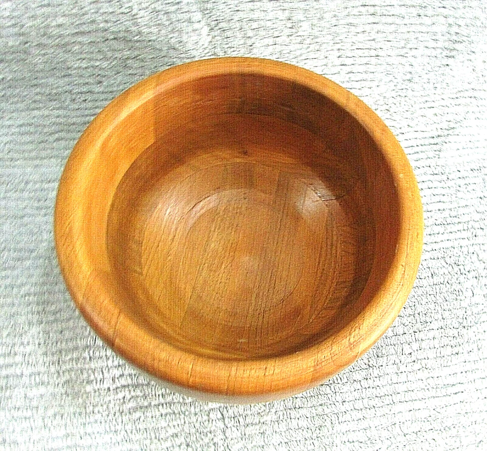 Tazón de pedestal torneado torno redondo 5x8 de madera maciza pesado hecho a mano vintage de 3+ lb Foto 3 de 4