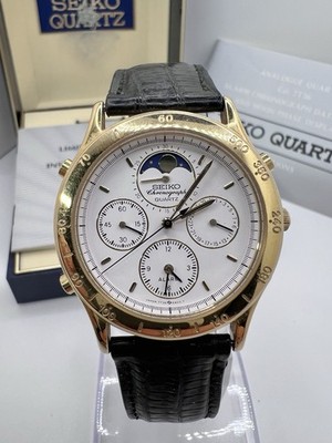 Vintage Rare 1980's Seiko Gold Tone Moonphase Chronograph Alarm