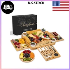 Charcuterie Boards Set, Large Bamboo Cheese Board, Gift for Home
