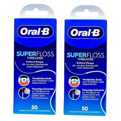 2x Oral-B SuperFloss Zahnseide 2x 50 Fäden dicke Zahnspangen Zahnseide
