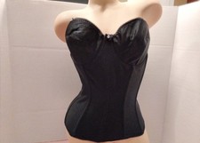 Vintage Lady Marlene Corset Bustier Black Satin Boned 32DD Style 1424
