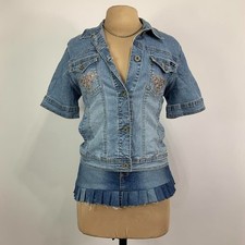 Vintage Angels Embroidered Rhinestone Jean Jacket Fits Womens  Size Medium Denim