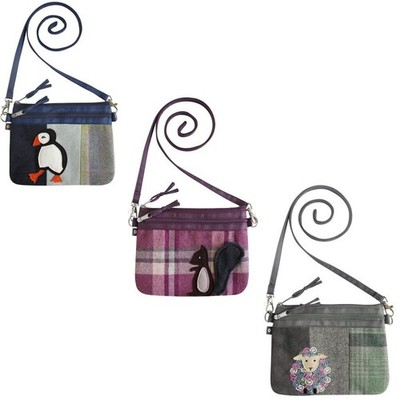 Earth Squared Tweed Applikation 2-Zip Umhängetasche Tasche Wolle perfektes Geschenk für Mama