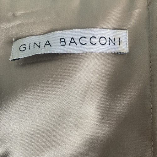 Gina Bacconi Sz 14 Beige Taupe Chiffon Dress Ruched Boned Bodice Bow Occasion - Picture 11 of 13