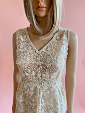 All Lace V-Neck Sleeveless Dress, Color Cream