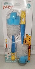 DISNEY BABY WINNIE THE POOH BOTTLE BRUSH w/NIPLE BRUSH INSIDE HANDLE BLUE/YELLOW