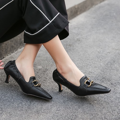 Womens Trendy Sqaure Toes Kitten Heels 