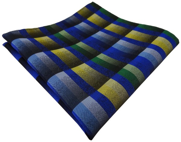 Tigertie Einstecktuch In Blau GrüN Grau Gelb Kariert - Stecktuch Tuch-image