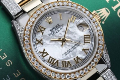 Rolex 31mm Datejust White MOP Roman Numeral Dial Diamond Bezel & Oyster Band